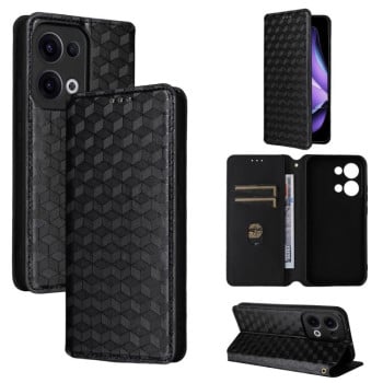 Чехол-книжка Cubic Grid Texture Flip Leather для OPPO Reno13 5G - черный