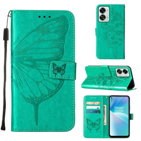 Чехол-книжка Embossed Butterfly для OnePlus Nord 2T 5G - зеленый