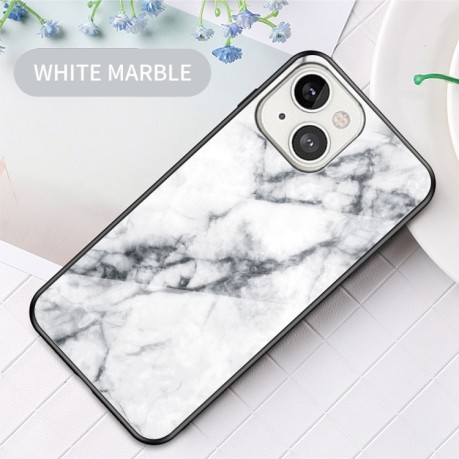 Стеклянный чехол Marble Pattern для iPhone 13 mini - White