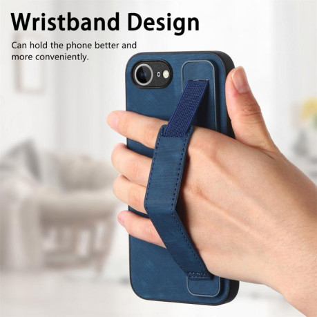 Протиударний чохол Wristband Leather Back для iPhone 16e - синій