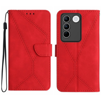 Чехол-книжка Stitching Embossed Leather для Vivo V27E 4G Global - красный