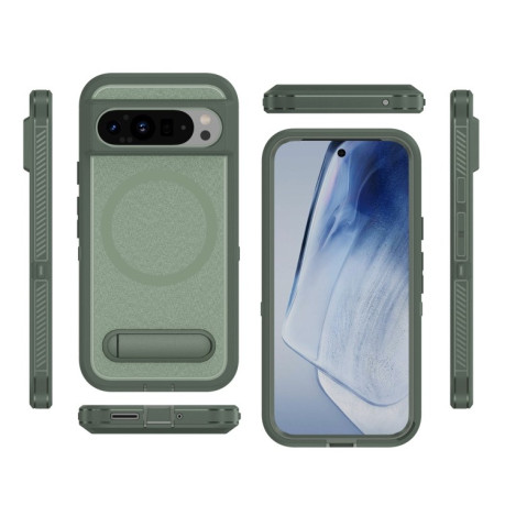 Противоударный чехол Guard MagSafe Holder Matte PC Hybrid для Google Pixel 9 Pro - зеленый