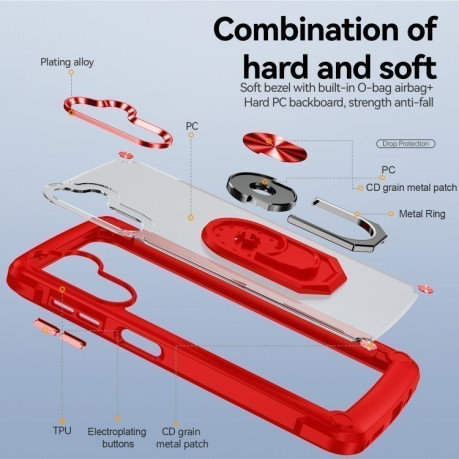 Противоударный чехол Acrylic Ring Holder на Samsung Galaxy A16 5G - красный