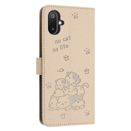 Чехол-книжка Embossed Kitten Phone Leather для Samsung Galaxy M06 5G - бежевий