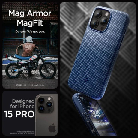 Оригинальный чехол Spigen Mag Armor для iPhone 15 Pro - Navy Blue.