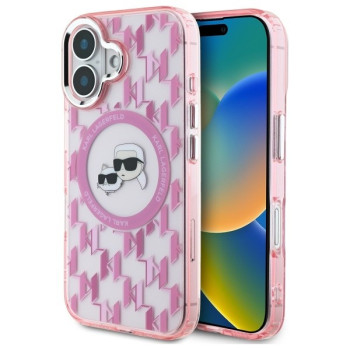 Оригинальный чехол Karl Lagerfeld IML Monogram Karl &amp; Choupette Head MagSafe для iPhone 16 - Pink