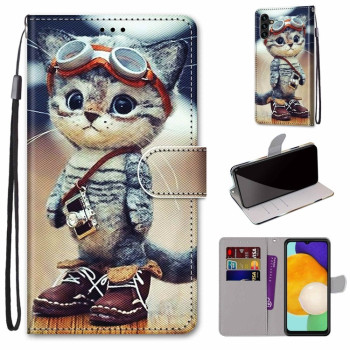 Чехол-книжка Coloured Drawing Cross для Samsung Galaxy A04s/A13 5G - Leather Shoes Cat