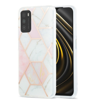 Противоударный чехол 3D Electroplating Marble для Xiaomi Redmi 9T/Poco M3 - розово-белый