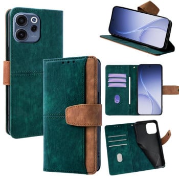 Чехол-книжка Color Stitching Skin Feel с защитой от сканирования RFID и магнитным хлястиком для OPPO Reno15 F 5G — зелёный