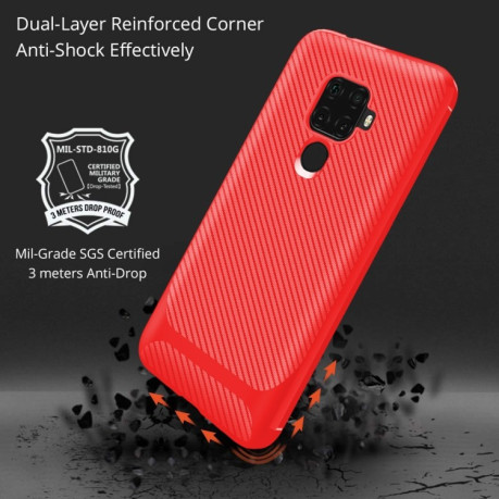 Протиударний чохол Carbon Fiber Texture на Xiaomi Redmi 10X / Note 9 - червоний