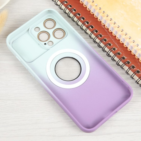 Противоударный чехол Gradient Silicone Shockproof Magsafe для iPhone 15 Pro - бело-фиолетовый