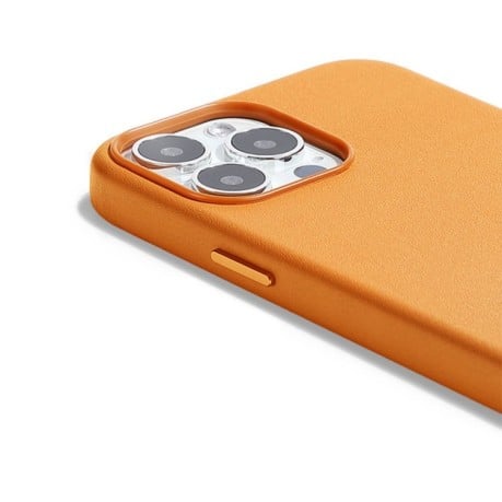 Кожаный противоударный чехол R-JUST Cowhide (Magsafe) для iPhone 13 Pro - желтый