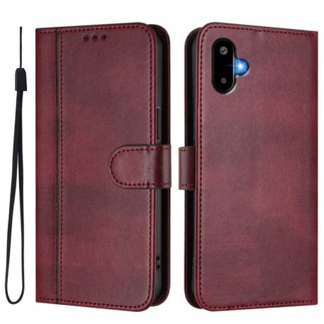 Чехол-книжка Line Splicing Buckle Retro Leather для Samsung Galaxy M06 5G - винно-красный