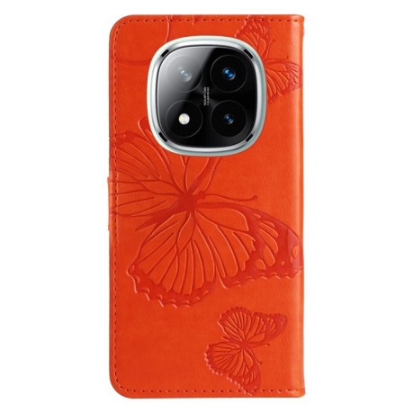 Чехол-книжка Embossed Butterfly для Xiaomi Redmi Note 14 Pro / 14 Pro+ 5G - оранжевый