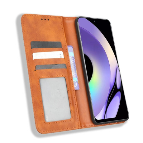 Чохол-книжка Magnetic Buckle Retro Crazy Horse Texture на Realme 10 Pro - коричневий