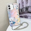 Чохол Electroplating Laser Flower Phone Case with Wrist Strap на iPhone 16 Plus - White Flower