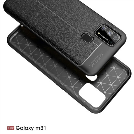 Ударозащитный чехол Litchi Texture на Samsung Galaxy M31 - нави