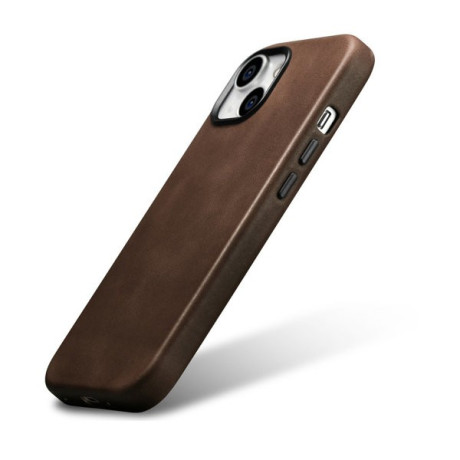 Шкіряний чохол iCarer Leather Oil Wax (MagSafe) для iPhone 15 Plus - темно-коричневий