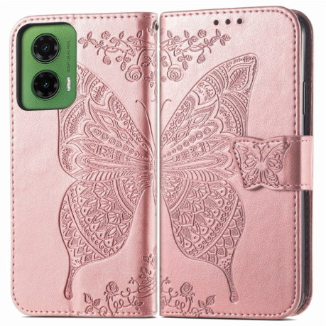 Чехол-книжка Butterfly Love Flower Embossed для Motorola Moto G35 - розовый