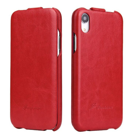 Шкіряний фліп-чохол Fierre Shann Retro Oil Wax Texture на iPhone XR 6.1-червоний