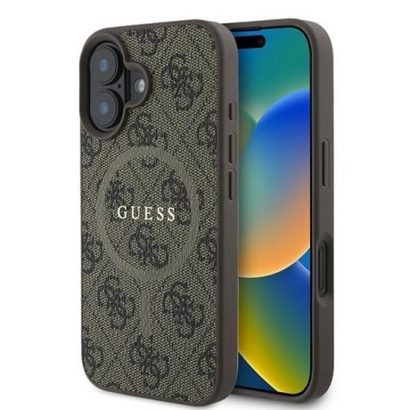 Оригинальный чехол Guess 4G Ring Classic Logo MagSafe для iPhone 16 Plus - Brown