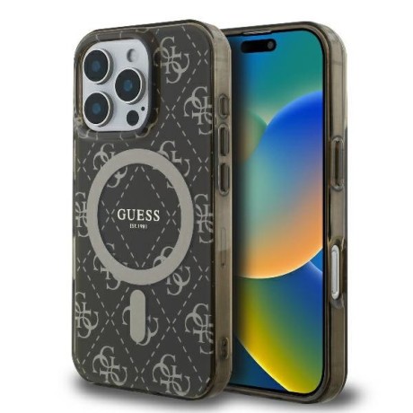 Оригинальный чехол Guess IML 4G Background MagSafe для iPhone 16 Pro - Brown
