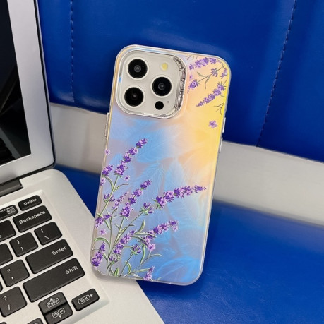 Чехол Electroplating Laser Flower Texture для iPhone 16 Pro - Lavender