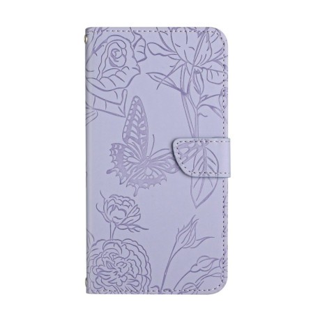 Чехол-книжка HT03 Skin Feel Butterfly Embossed для Realme 11 Pro 5G/11 Pro+ 5G - фиолетовый