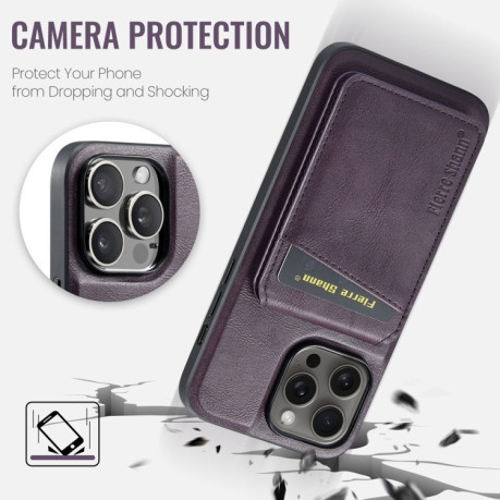 Чохол Fierre Shann Oil Wax Cow Magnetic Card Holder на iPhone 16 Pro - фіолетовий
