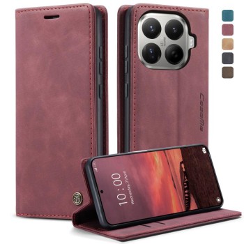Чехол-книжка CaseMe-013 многофункциональный с кармашком на карт на Xiaomi 17T 5G — красный
