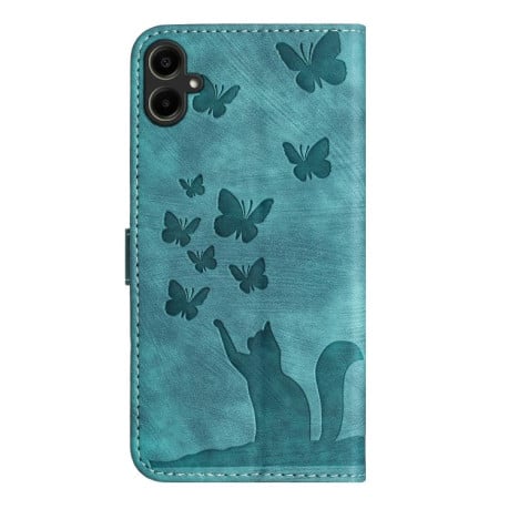 Чехол-книжка с тиснением Butterfly Cat мягкая фактура с магнитным хлястиком на Samsung Galaxy A07 4G / A06 4G - голубой