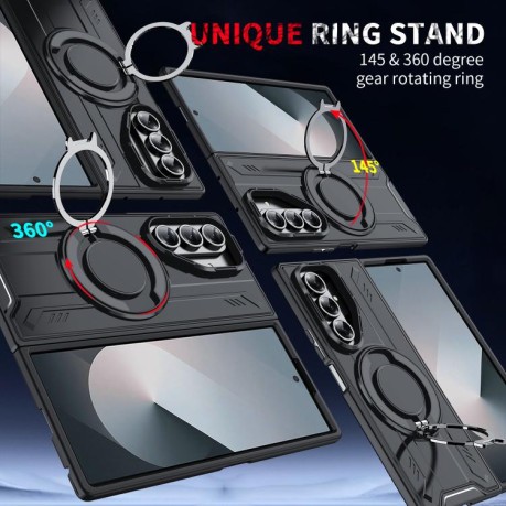 Ударозащитный чехол Transparent MagSafe Magnetic Rotating Ring Holder на Samsung Galaxy Fold 7 5G - черный