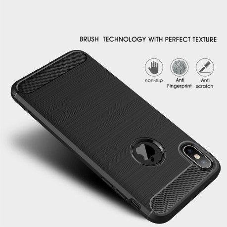 Противоударный чехол Brushed Texture Carbon Fiber на  iPhone XS Max черный