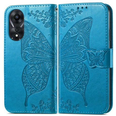 Чехол-книжка Butterfly Love Flower Embossed для OPPO A58 4G - синий