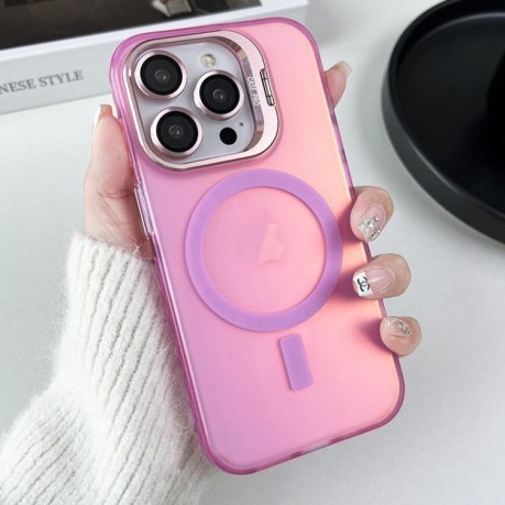 Противоударный чехол MagSafe Lens Holder PC Hybrid TPU для iPhone 15 Pro - розовый