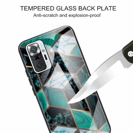 Протиударний скляний чохол Marble Pattern Glass на Xiaomi Redmi Note 10 Pro / Note 10 Pro Max - Rhombus Dark Green