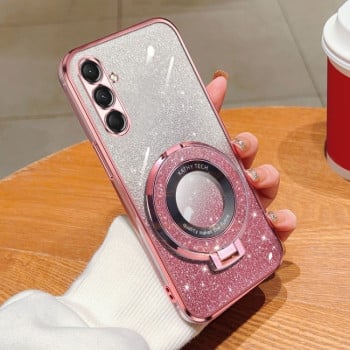 Противоударный чехол Plated Gradient Glitter Round Holder для Samsung Galaxy A16 5G - розовый