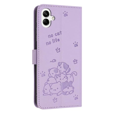 Чехол-книжка Embossed Kitten Phone Leather на Samsung Galaxy A07 4G - фиолетовый