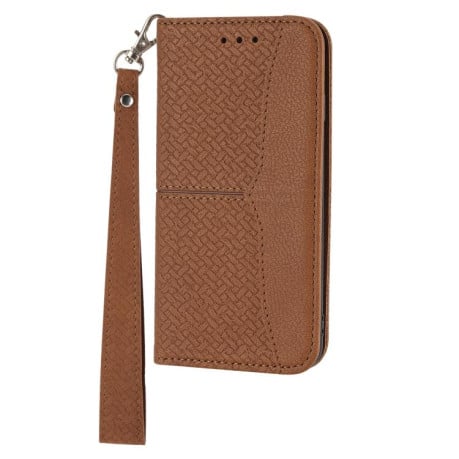 Чохол-книжка з фактурою &quot;плетіння&quot; Woven і декоративним рядком Stitching на Samsung Galaxy S25 FE 5G - коричневий