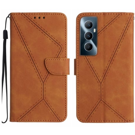 Чехол-книжка Stitching Embossed Leather для Realme C65 4G - коричневый