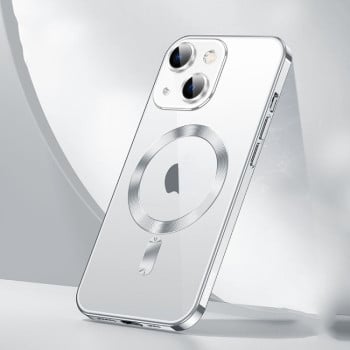 Силиконовый чехол SULADA с MagSafe с блестящим покрытием на iPhone 15 - серебристый