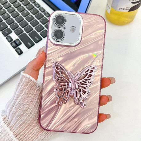 Чохол протиударний Plating Glitter Texture Butterfly для iPhone 16 - Pink Water Ripples