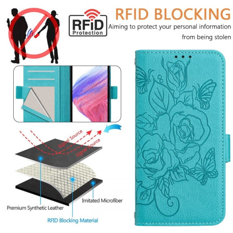 Чехол-книжка Embossed Rose RFID Anti-theft Leather для Vivo Y20 / Y20i / Y20s / Y11s / Y12s - голубой