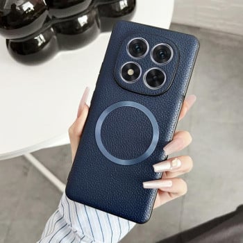 Противоударный чехол CD Magsafe Magnetic Litchi Texture для Xiaomi Redmi Note 14 Pro 4G - синий