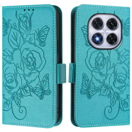 Чехол-книжка Embossed Rose RFID Anti-theft Leather для Xiaomi Redmi Note 14 Pro 4G - голубой