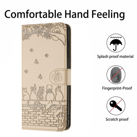 Чохол-книжка Cat Embossing Pattern на Xiaomi 14T Pro - бежевий