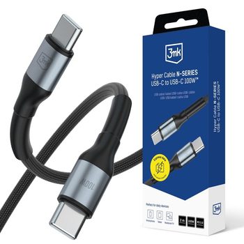Оригинальный кабель 3mk Protection Hyper Cable N-SERIES USB-C / USB-C 2m 20V/5A 100W  — чёрный