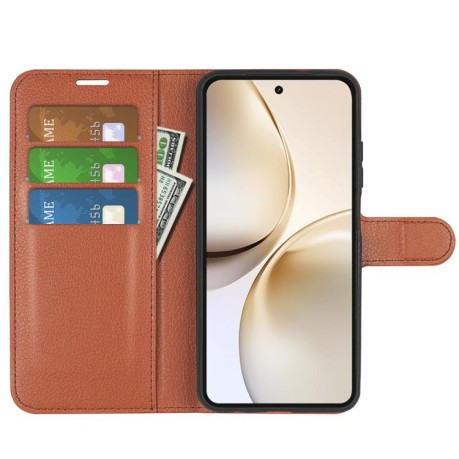 Чохол-книжка Litchi Texture Horizontal Flip Leather на Realme 14 Pro+ - коричневий