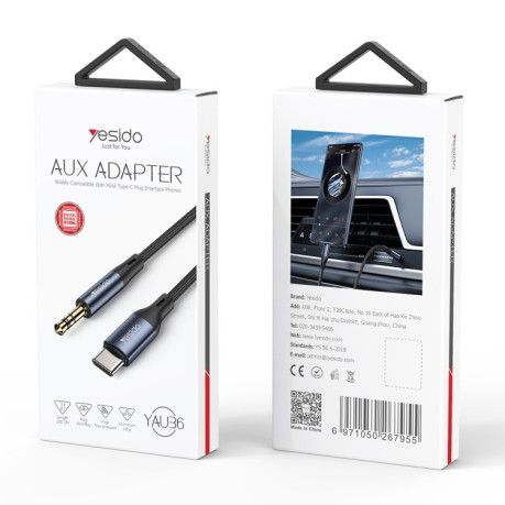 Адаптер Yesido YAU36 Type-C to 3.5mm AUX Audio Adapter Cable - чорний