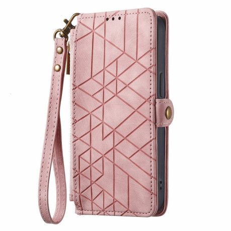 Чохол-книжка Geometric Zipper Wallet Side Buckle Leather для Realme Note 50 - рожевий